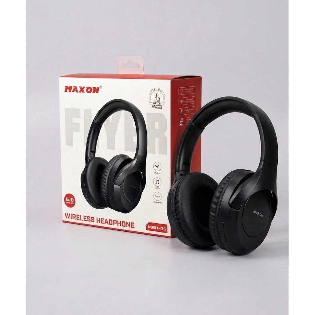 MAXON MBH-05 Flyer Wireless Headphone | Bluetooth 6.0 Over-Ear Headset | Deep Bass Stereo Sound | Long Battery Backup | Comfortable Foldable Design | For Mobile, Laptop, PC